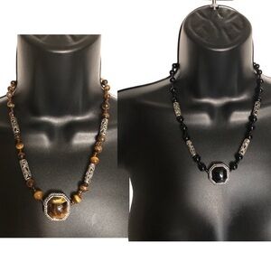 Costume Onyx/Tigers Eye Earring & Necklace Bundle